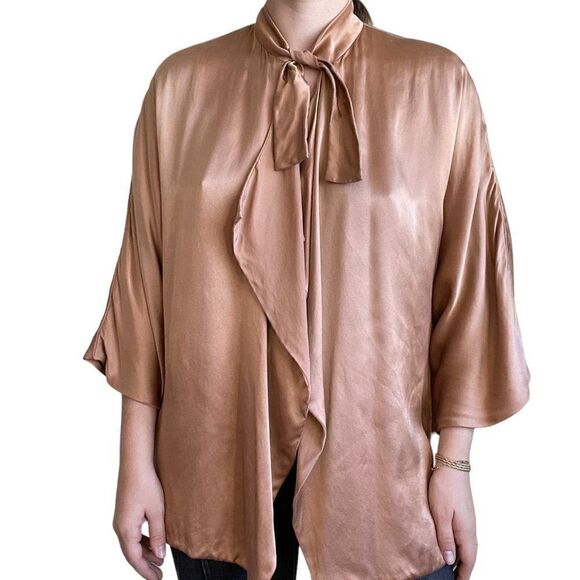 Catherine Gee Womens Champagne Pink Nude Silk Tunic Kimono Blouse Jacket Sz M - Picture 3 of 9